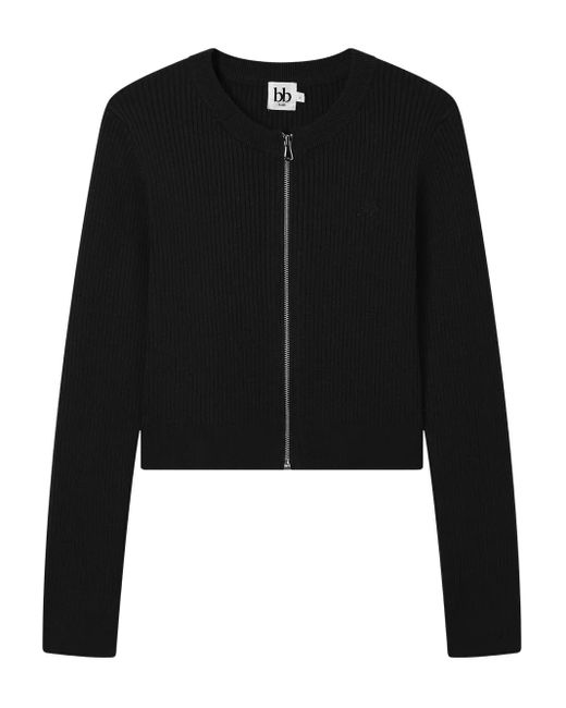 B+ AB Black Ribbed-Knit Cardigan