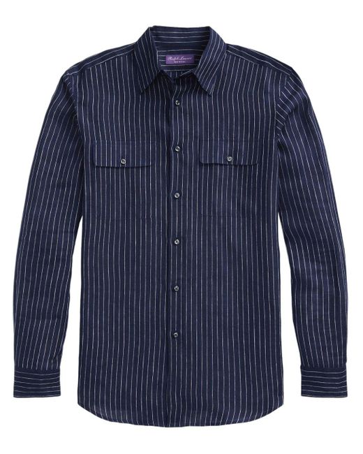 Ralph Lauren Purple Label Blue Striped Linen Shirt for men