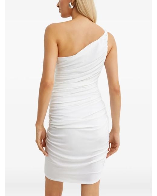 Norma Kamali White Diana One-Shoulder Ruched Mini Dress