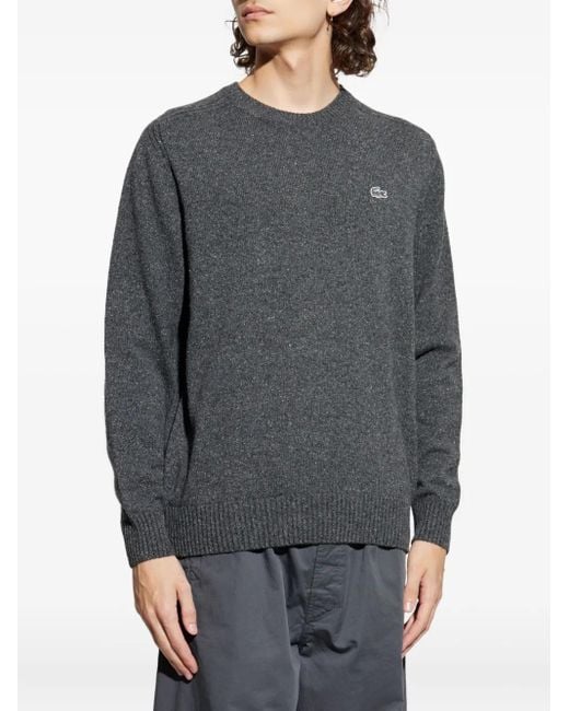 Lacoste Gray Crocodile-Embroidered Wool Sweater for men