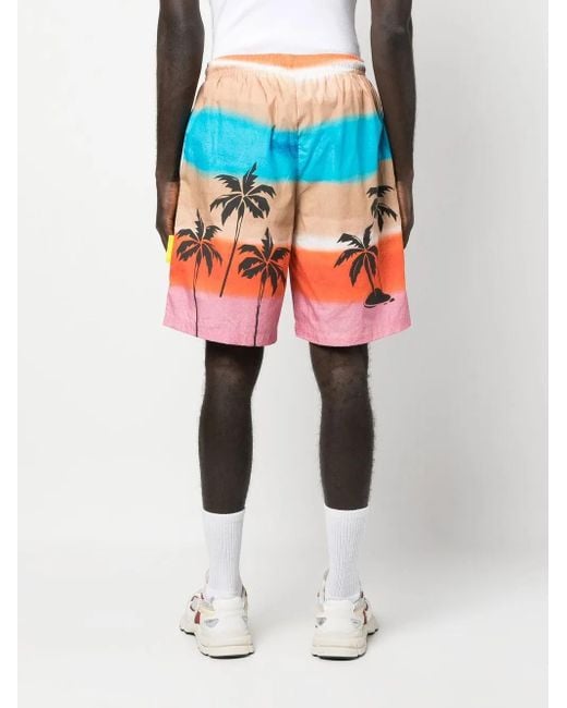 Barrow Blue Palm-Tree Print Bermuda Shorts for men