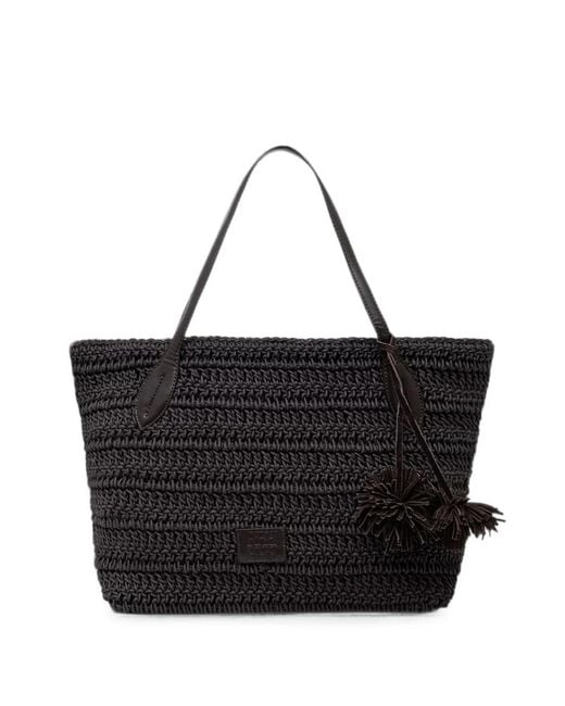 Pedro Del Hierro Madrid Black Crochet Tassel-Detail Tote Bag