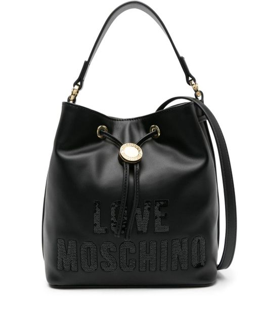 Love Moschino Black Sequined-logo Bucket Bag