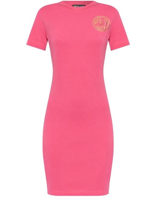 Versace Jeans Couture Pink Logo-Print Dress