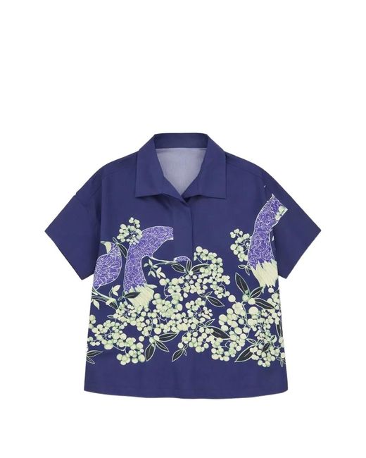 Psophia Blue Floral-Pattern Shirt