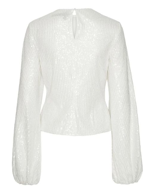 ROTATE BIRGER CHRISTENSEN White Sequin-Embellished Long-Sleeve Blouse
