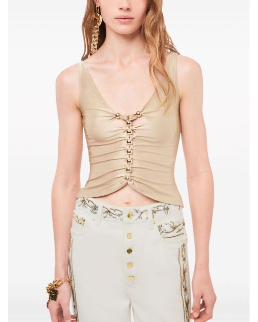 Rabanne Natural Bead-embellished Cut-out Tank Top