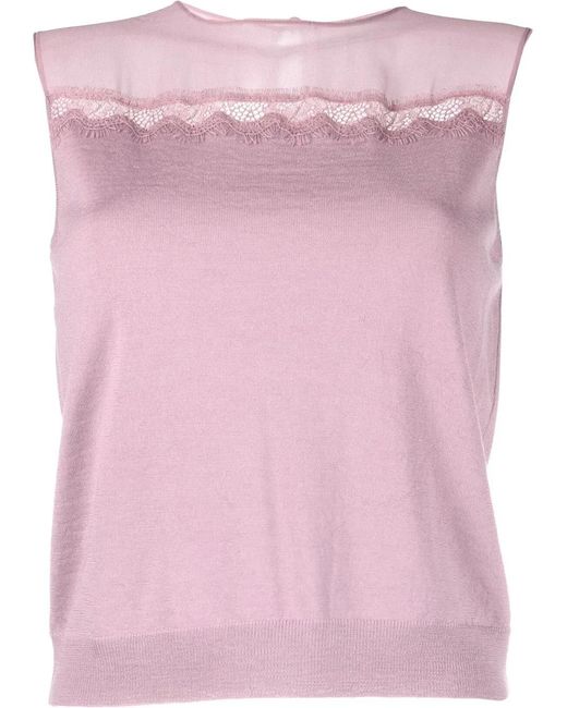 Alberta Ferretti Pink Lace-Detailing Panelled Sleeveless Blouse