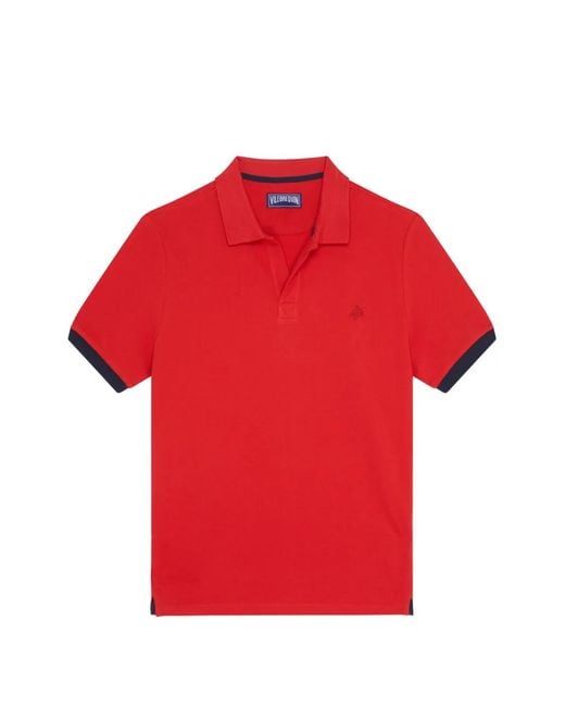 Vilebrequin Red Contrast-Trim Polo-Collar T-Shirt for men