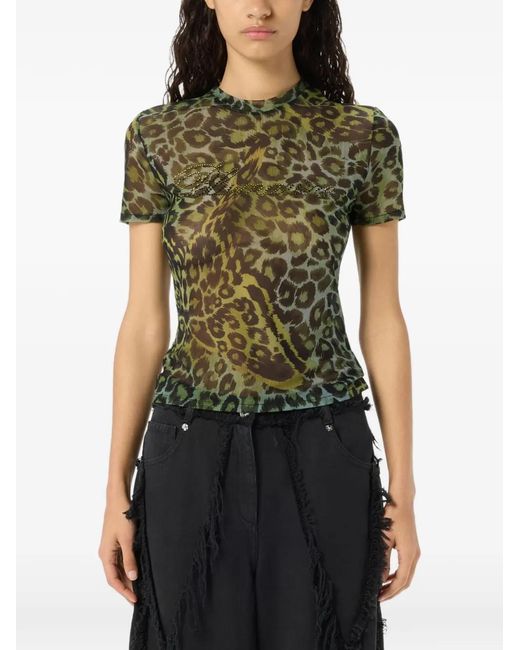 Blumarine Green Animal-Pattern Blouse