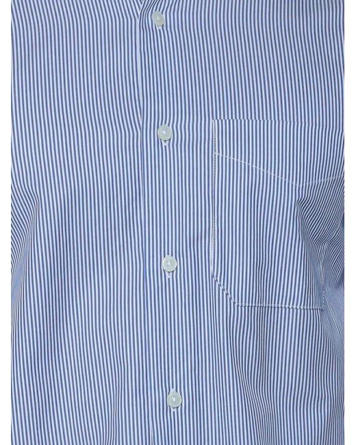 Emporio Armani Blue Vertical-Stripe Button-Down Shirt for men