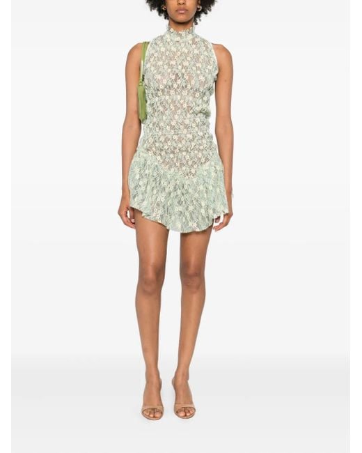 Roberta Einer White Floral-Lace High-Neck Mini Dress