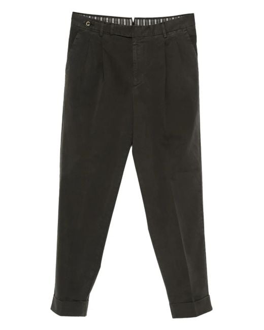 PT Torino Black Pleated Cuffed Trousers for men