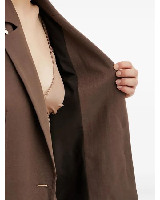 Patrizia Pepe Brown Padded-Shoulder Embellished Blazer