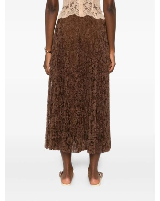 Ermanno Scervino Brown Pleated Lace Midi Skirt