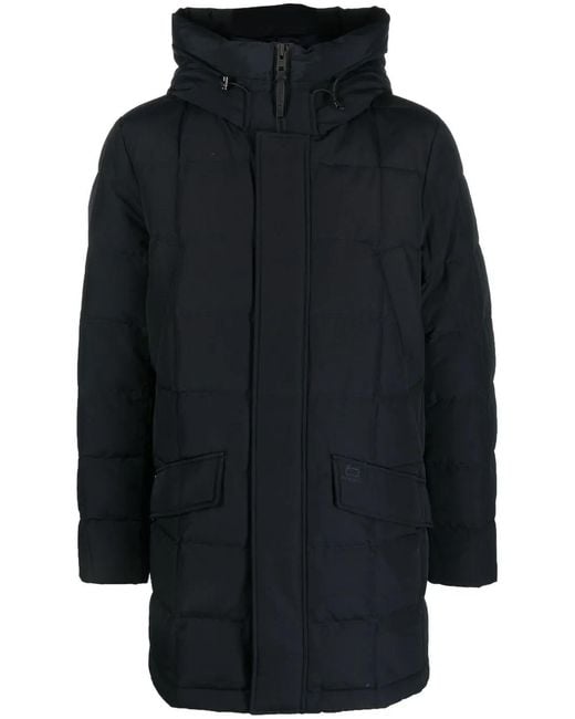 Woolrich Blue Funnel Neck Padded Coat for men