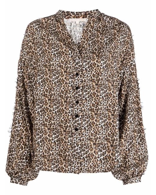Gold Hawk Brown Silk Leopard Print Blouse