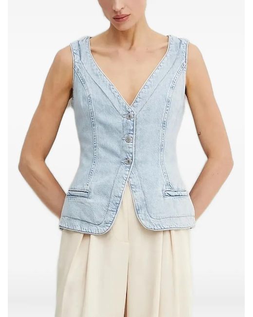 Guess Blue Denim Button-Fastening Vest