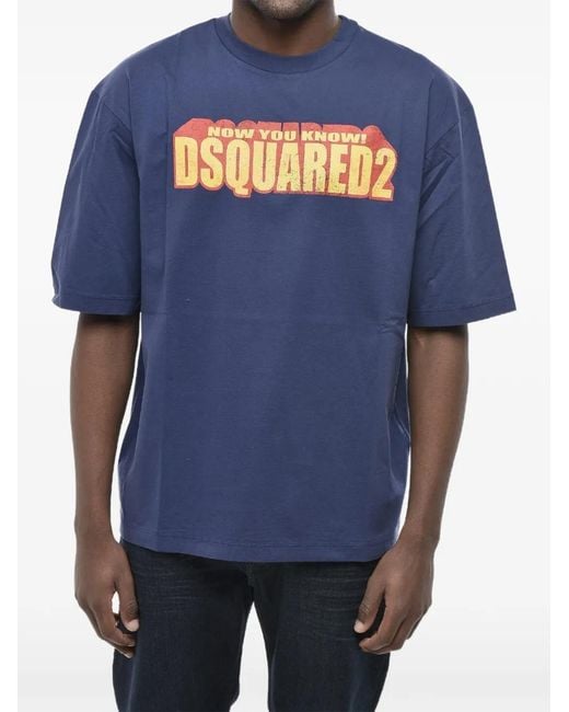DSquared² Blue Logo-Print T-Shirt for men