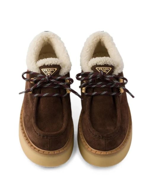 Prada Brown Shearling Lined Suede Booties