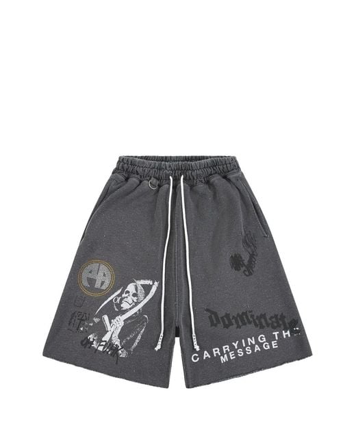 PALY Gray Graphic-Print Drawstring Track Shorts for men