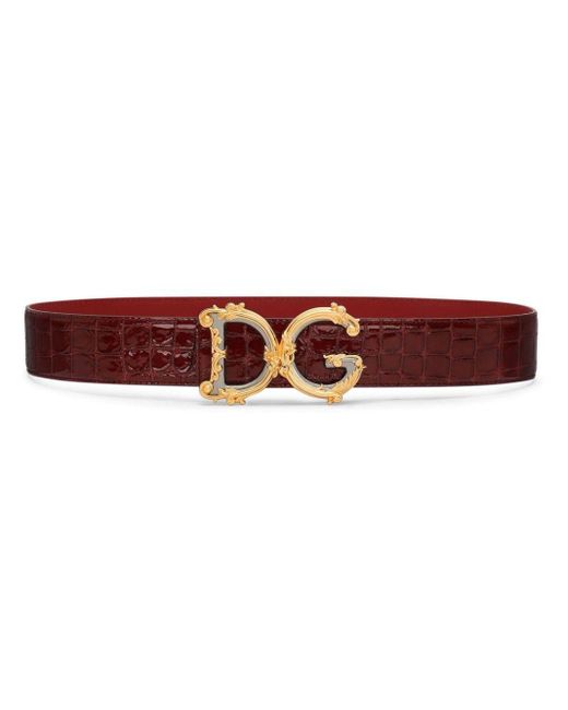 Dolce & Gabbana Red Crocodile-embossed Leather Belt