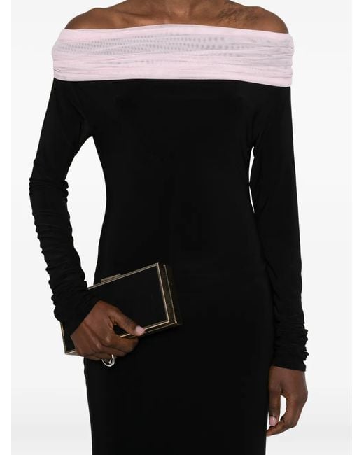 Atu Body Couture Black Robe Longue Crown À Épaules Dénudées Et Manches Longues