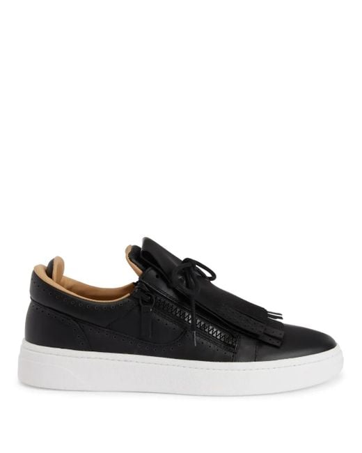 Giuseppe Zanotti Black Fringed Leather Sneakers