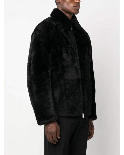 Prada Black Triangle-Logo Shearling Jacket for men