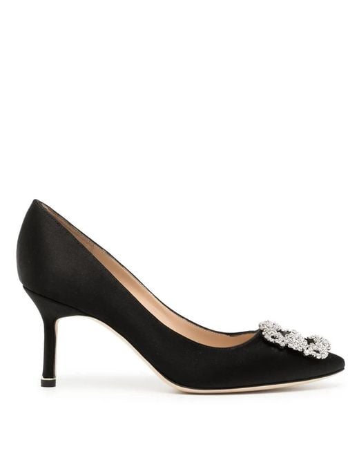 Manolo Blahnik Black 70Mm Hangisi Crystal-Buckle Pumps