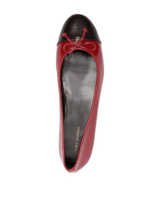 Tory Burch Cap-toe Leather Ballerina Shoes in Red | Lyst