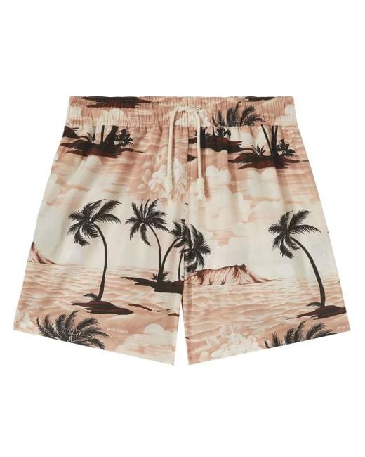 Palm Angels Natural Hawaiian Dream Drawstring Swim Shorts for men