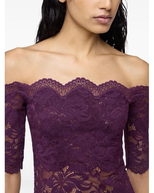 Rabanne Purple Layered-Lace Off-Shoulder Top
