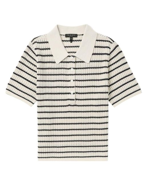 Rag & Bone Gray Pointelle-knit Striped Polo Top
