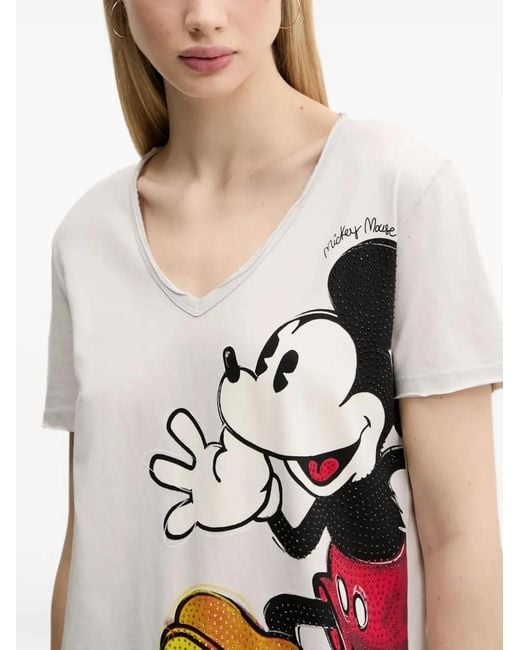 Desigual White Graphic-Print V-Neck T-Shirt
