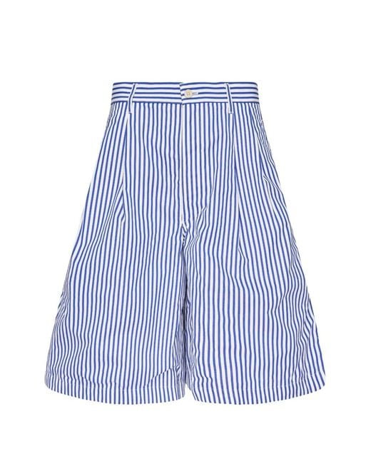 Comme des Garçons Blue Short Rayé À Détails Plissés for men