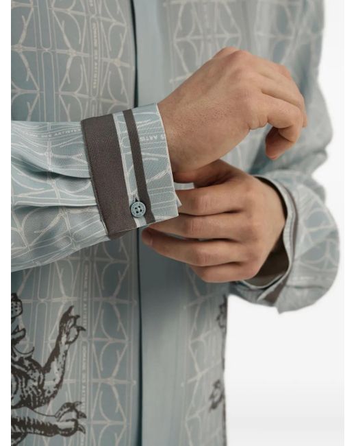 Camicia A Maniche Lunghe Con Stampa Leone di Domaine Des Artistes in Green da Uomo