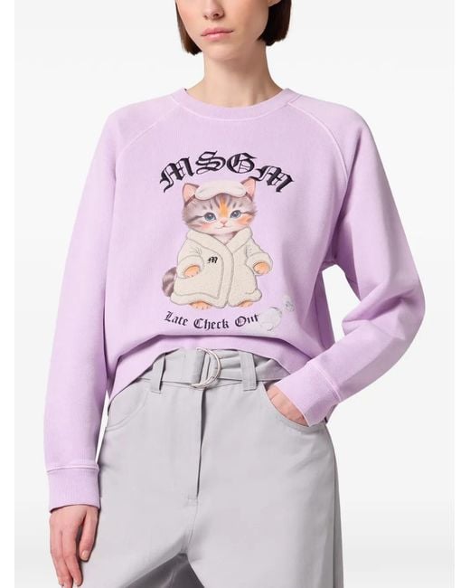 MSGM Pink Pullover Mit Katzen-Print