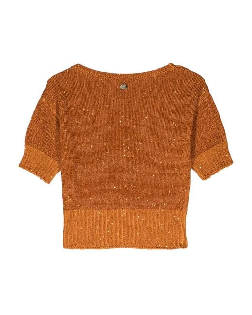 Genny Orange Haut Orné De Sequins À Col V
