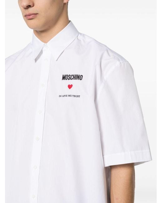 Chemise à slogan brodé Moschino pour homme en coloris White