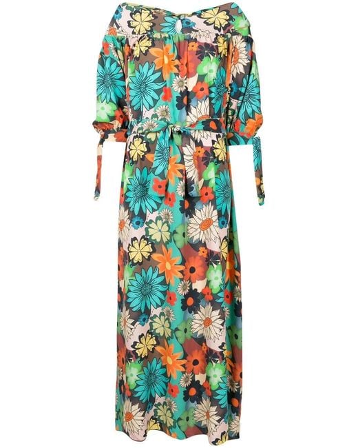 Amir Slama Blue Floral-Print Tied-Waist Dress