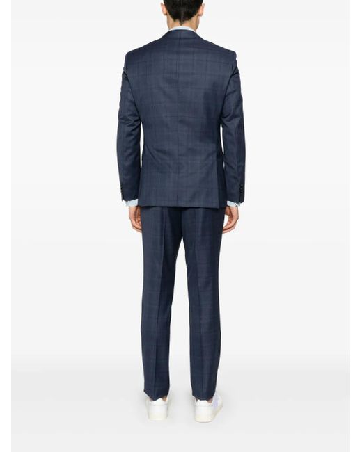 Boss Blue Check-Pattern Single-Breasted Suit for men
