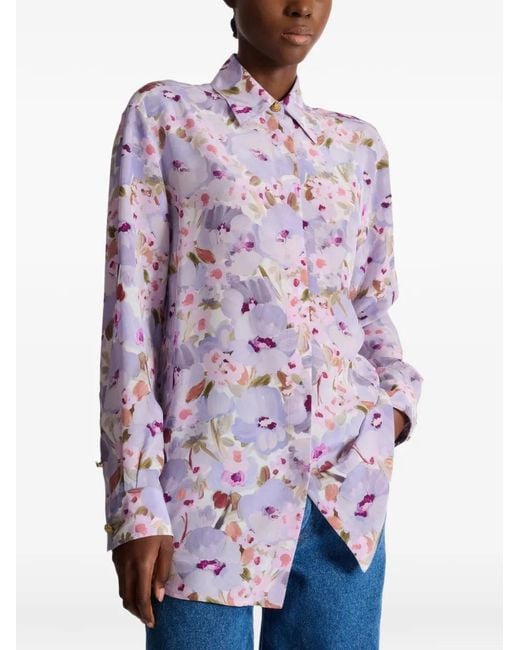 Balmain Purple Floral-Print Shirt