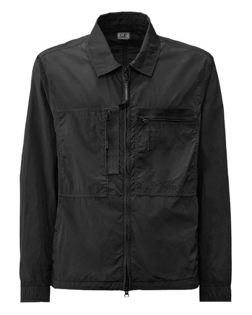 C P Company Black Chrome-R Logo-Embroidery Shirt Jacket for men