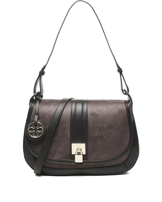 V73 Black Curved-Flap Logo Shoulder Bag