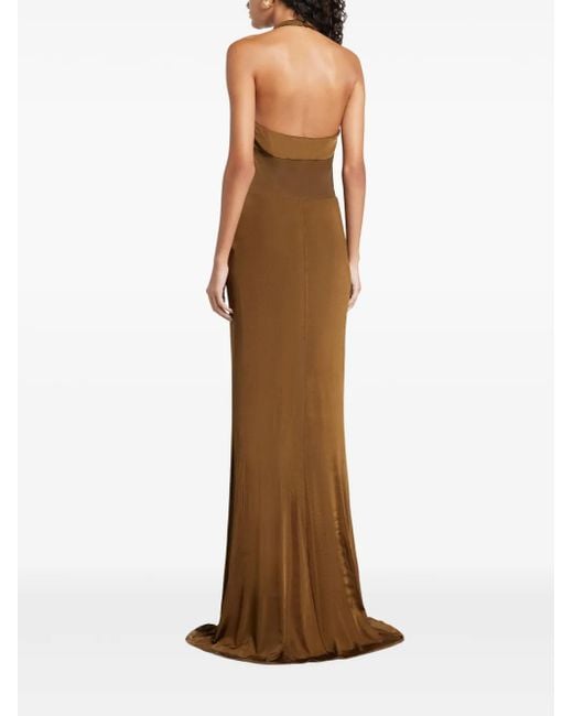 tom ford brown dress 2003 Gucci Tom Ford Silk Halter Dress