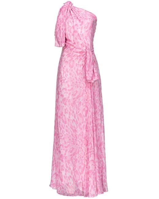 Animal-print one-shoulder gown di Pinko in Pink