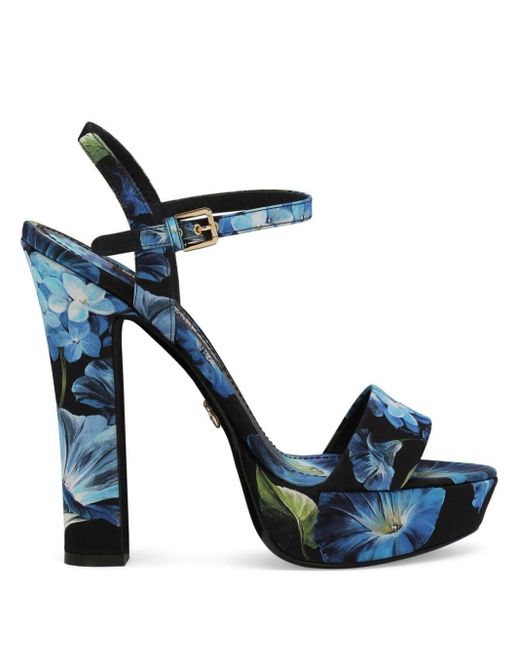 Dolce & Gabbana Sandalen Met Plateauzool En Bloemenprint in het Blue