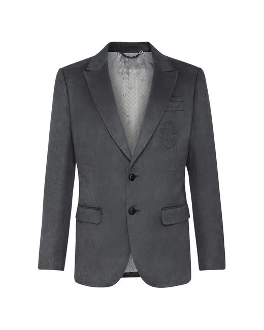Billionaire Gray Blazer Crest À Revers Crantés for men