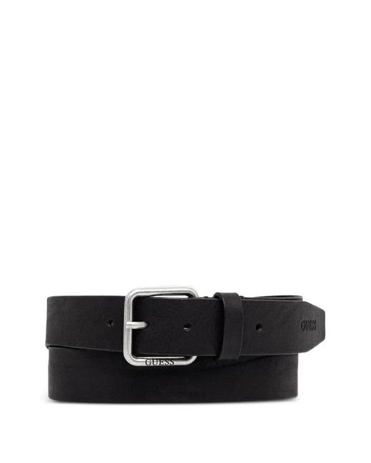 Guess Black Logo-Engraved Leather Belt for men